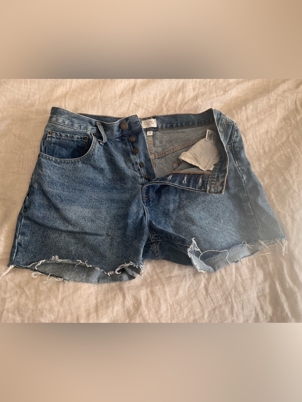 Z Supply Frayed Hem Denim Shorts in Medium Blue